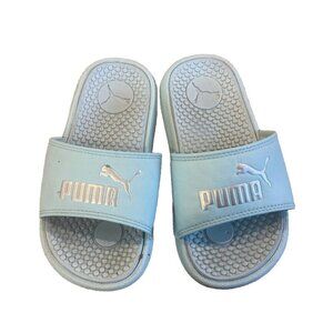 PUMA. Toddler Girl Slide Sandals Blue & Silver Size 12 Slides Slip On Shoes